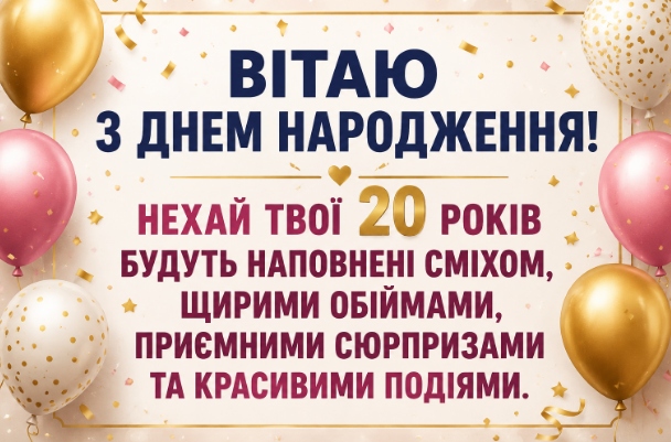 Привітання з 20 річчям своїми словами