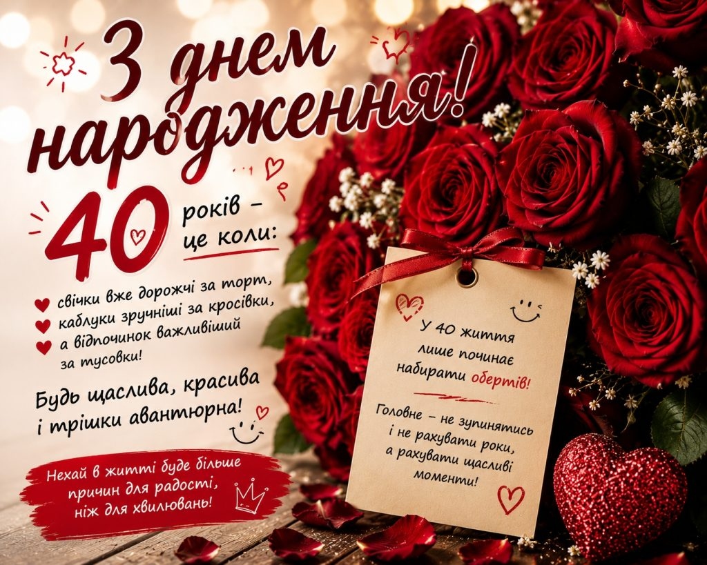 Привітання з 40 річчям своїми словами