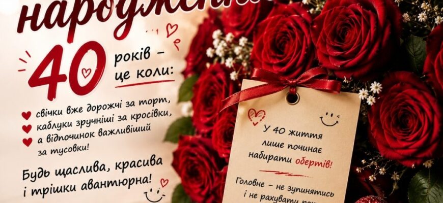 Привітання з 40 річчям своїми словами: велика колекція щирих, мудрих та надихаючих побажань