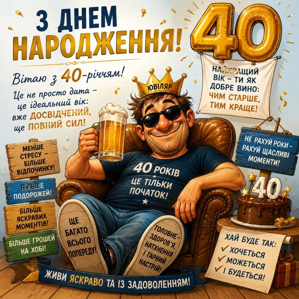 Прикольні привітання з 40 річчям своїми словами