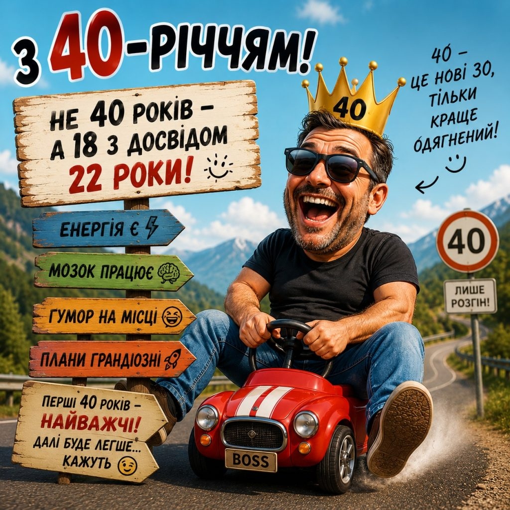 Прикольні привітання з 40 річчям чоловікові